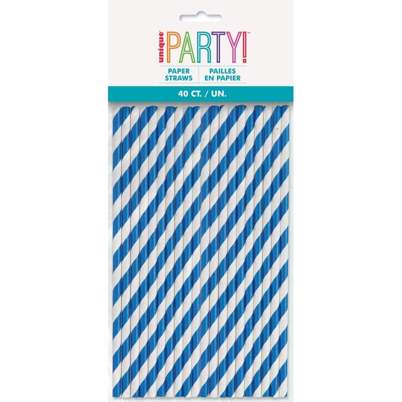 Striped Blue Paper Straws, 40ct