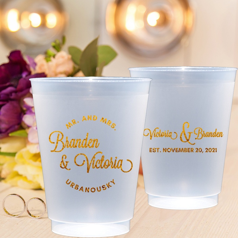 Wedding Script Wedding Design Frosted Shatterproof Personalized Wedding Plastic Cups