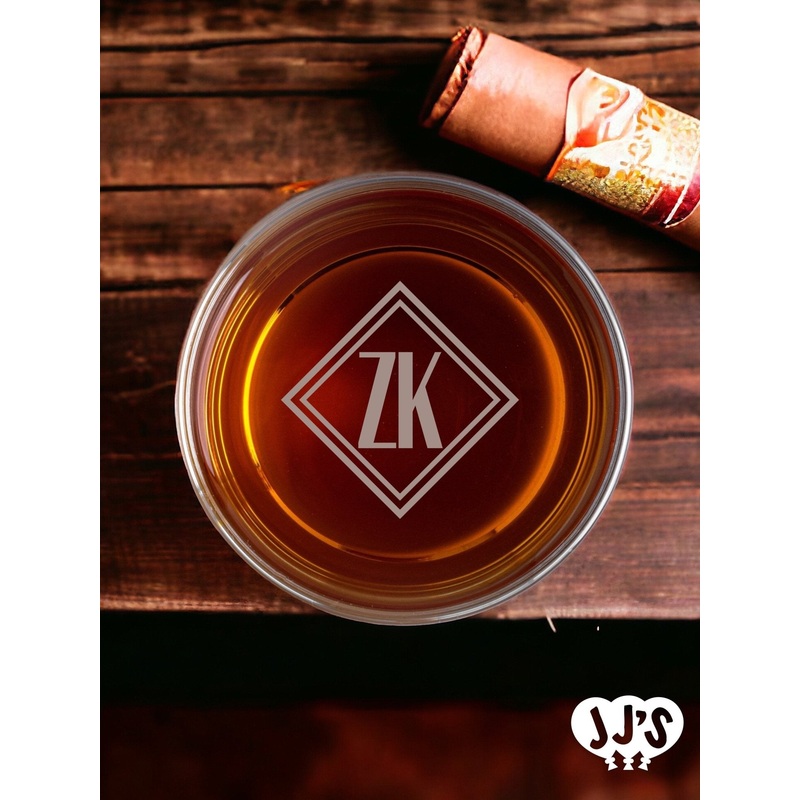 ZK Diamond Bottom Monogram Personalized Whiskey Glass