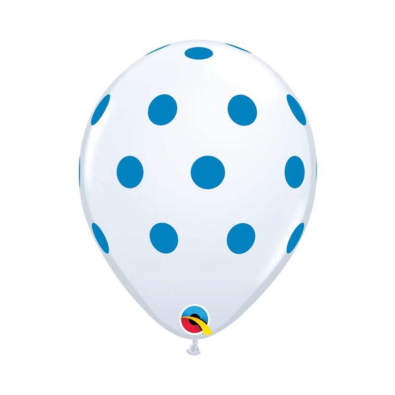 11" ROUND WHITE BIG POLKA BLUE (25 PER BAG)