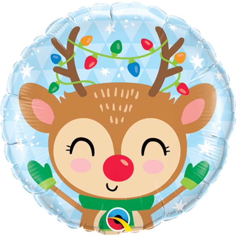 18" ROUND REINDEER & COLORED LIGHTS FOIL