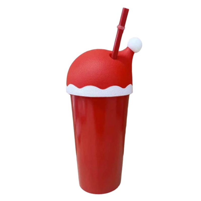 20oz CHRISTMAS TUMBLER: SANTA COLD CUP WITH HAT AND RED STRAW