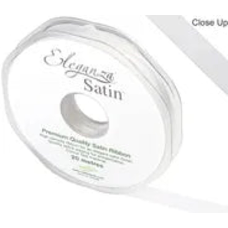 RIBBON: 10mm ELEGANZA DOUBLE FACED SATIN RIBBON WHITE No.01 (10MM X20M)