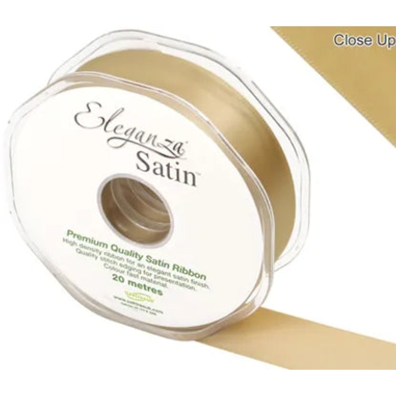 RIBBON: 25mm ELEGANZA DOUBLE FACED SATIN RIBBON GOLD NO.35 (25MM X 20M)