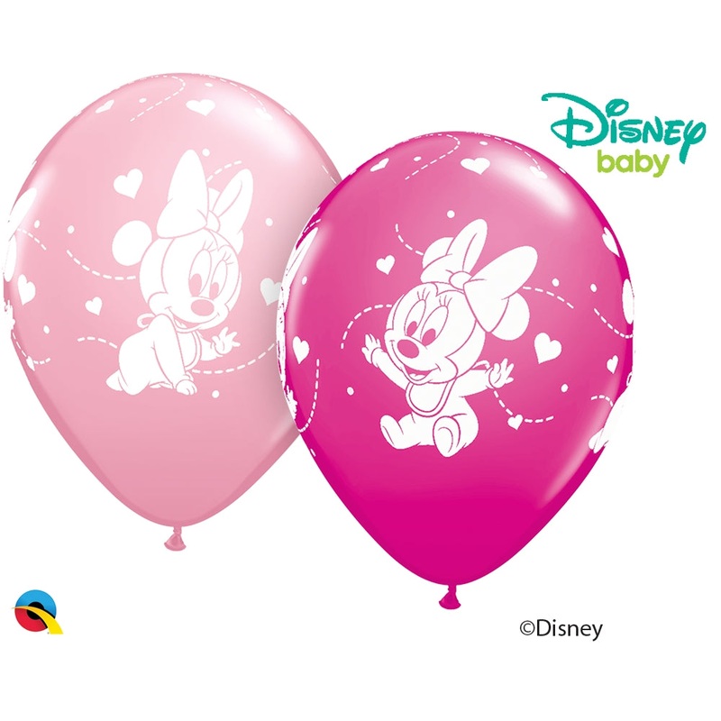 11" ROUND PINK & BERRY MINNIE MOUSE BABY HEARTS LATEX (25 PER BAG)