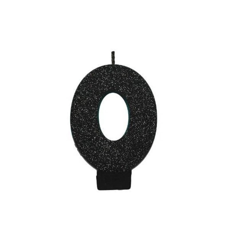 Number 0 Black Glitter Candle