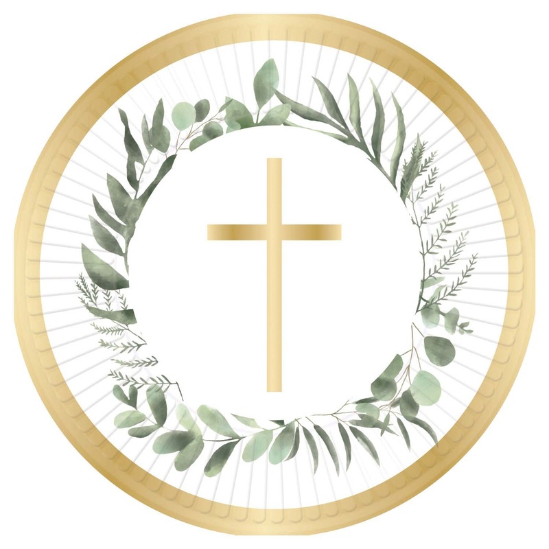 PLATES: BOTANICAL CELEBRATION PAPER PLATES 23CM (8 PER PACK) (FOR COMMUNION OR CONFIRMATION)
