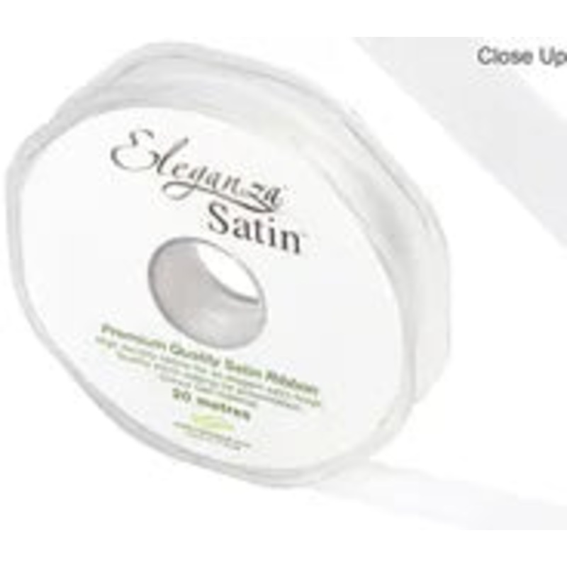 RIBBON: 15mm ELEGANZA DOUBLE FACED SATIN RIBBON WHITE No.01 (15MM X20M)