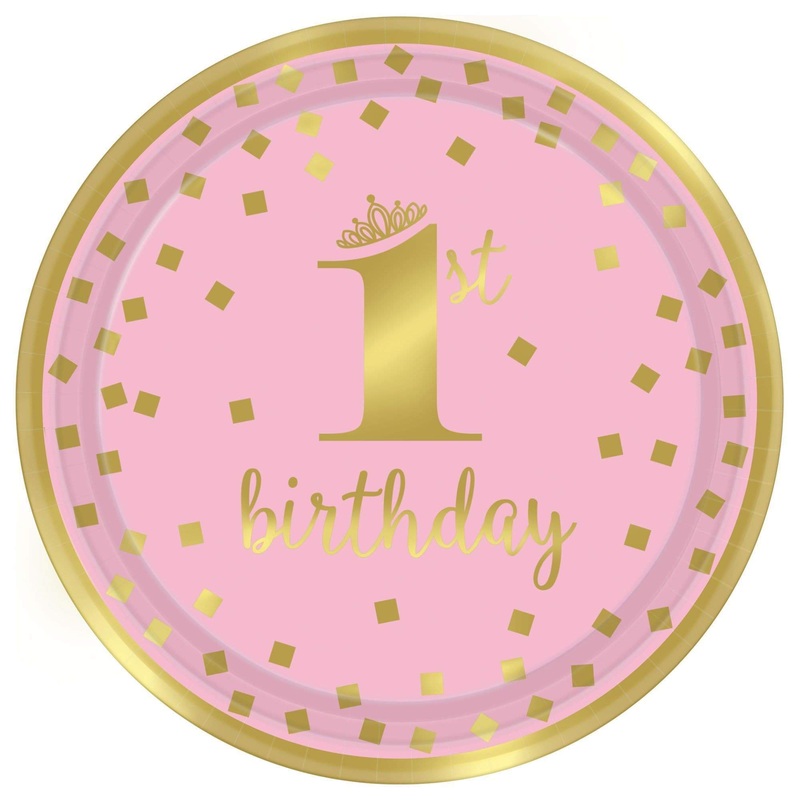 1st Birthday Girl Metallic Plates 9 (8 count)