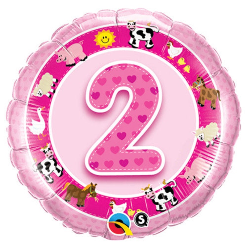 Age 2 Pink Farm Animals 18 Balloon
