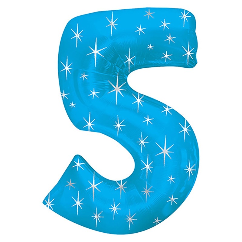 Blue Sparkle Number 5 (Five) 38 Balloon