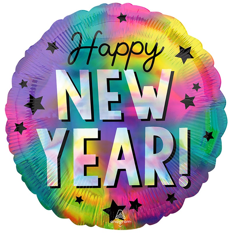 Iridescent Happy New Year Stars 18 Balloon