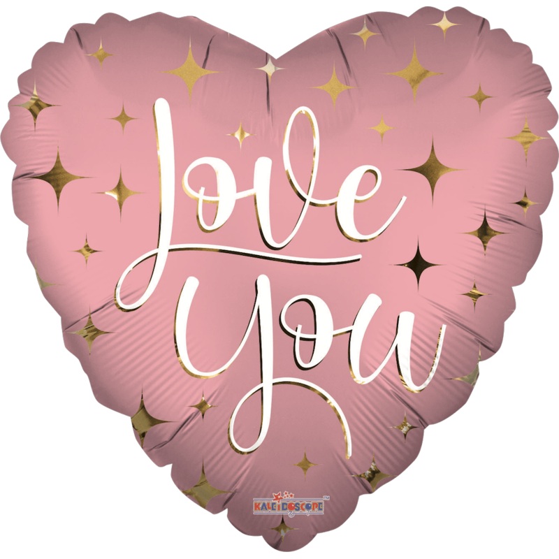 Love You Matte Gold Pink Heart 18 Balloon