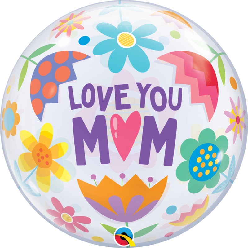 Love You Mom Flowers 22 Bubble Balloon