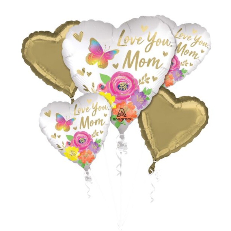 Love You Mom Satin Floral Balloon Bouquet