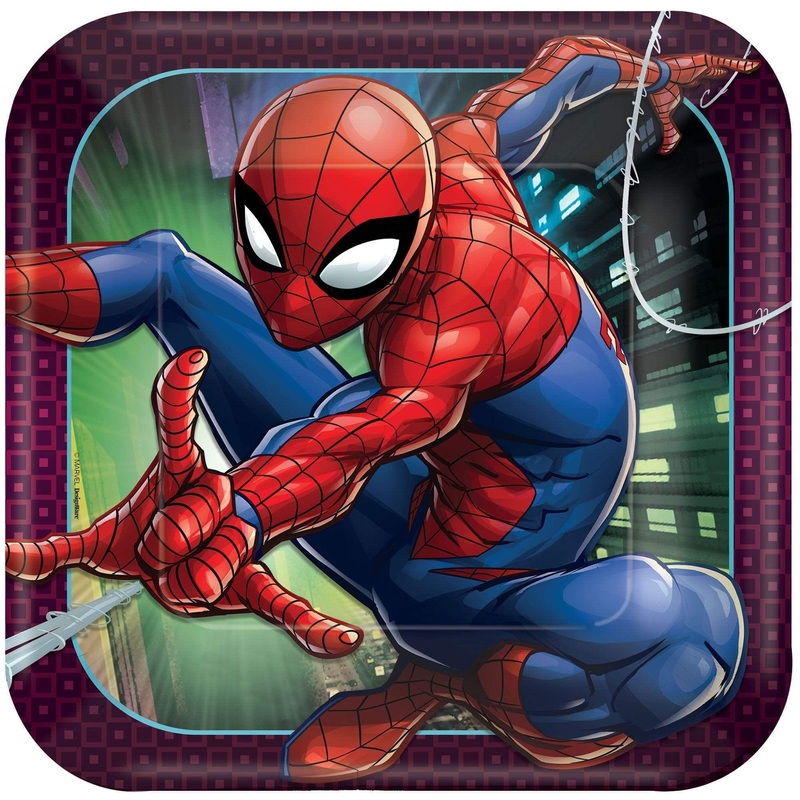 Spider Man Web 9 Square Plates (8 count)