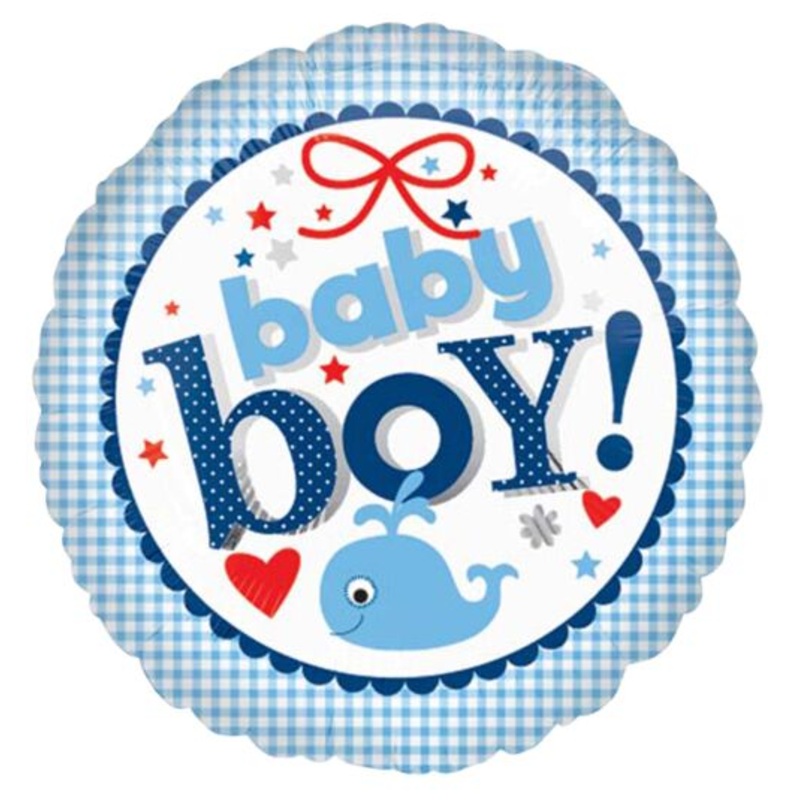 Baby Boy Whale Gingham 18 Balloon