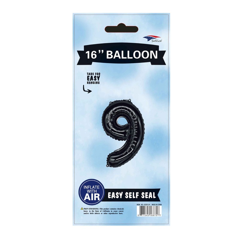 Black Number 9 16 Balloon