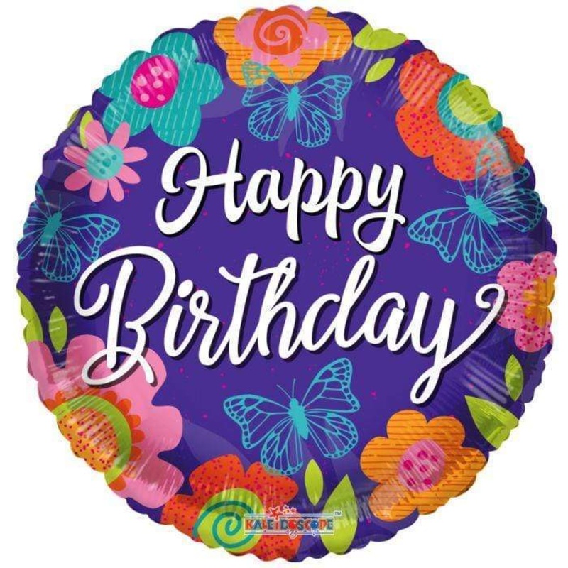 Happy Birthday Butterflies & Flowers 18 Balloon