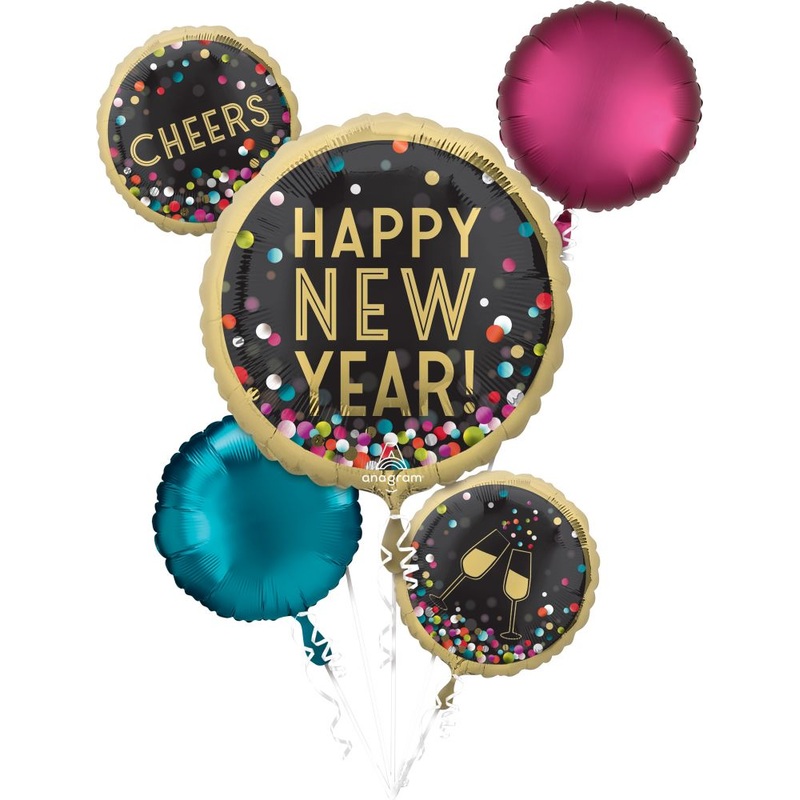 Happy New Year Colorful Confetti Bouquet Balloon