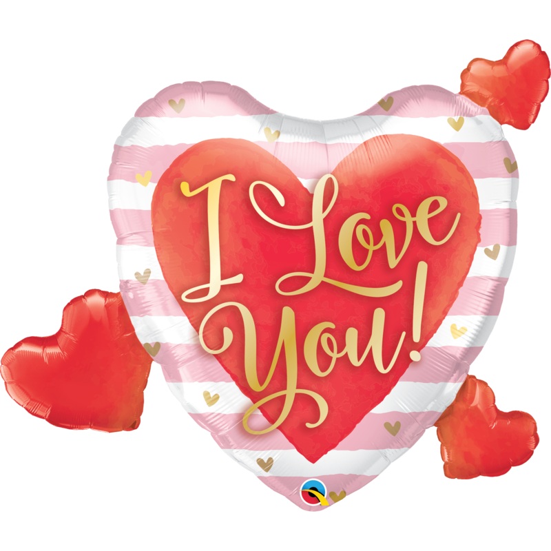 I Love You Pink Stripes and Hearts 37 inch Foil Balloon Qualatex