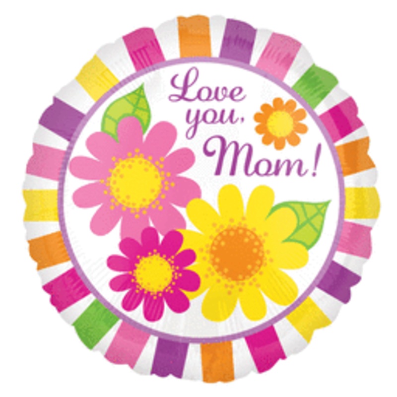 Love You Mom Stripes 2 Sided 18" Balloon