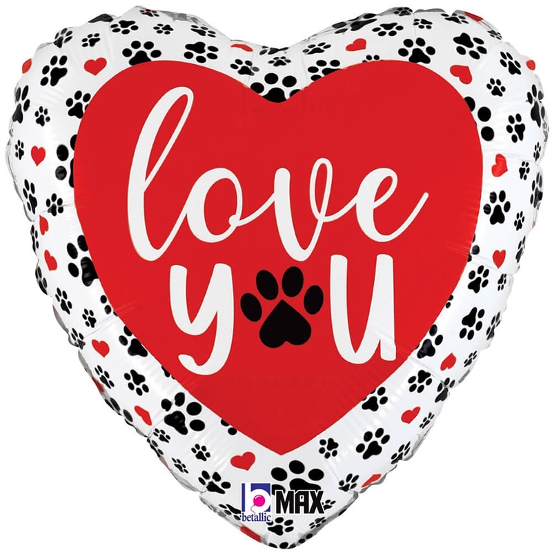 Love You Paw Prints 18 Balloon