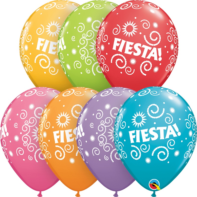Festive Assortment Fiesta Swirls 11 Latex Balloons (50 count)