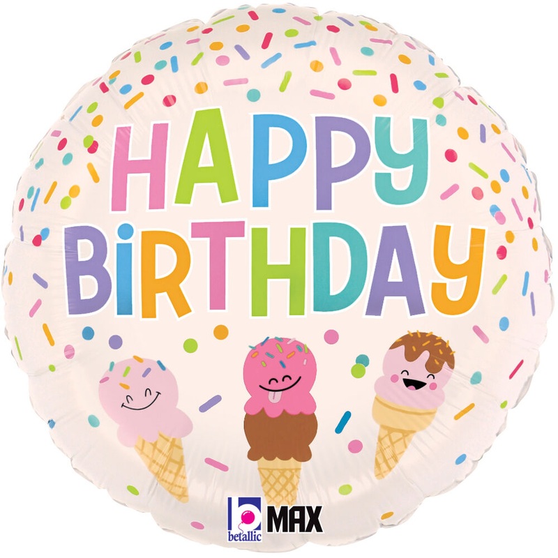 Happy Birthday Ice Cream Cones 9" Air-fill Balloon (requires heat sealing)