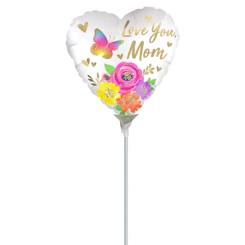 Love You Mom Satin Floral 4" Air-fill Balloon (requires heat sealing)
