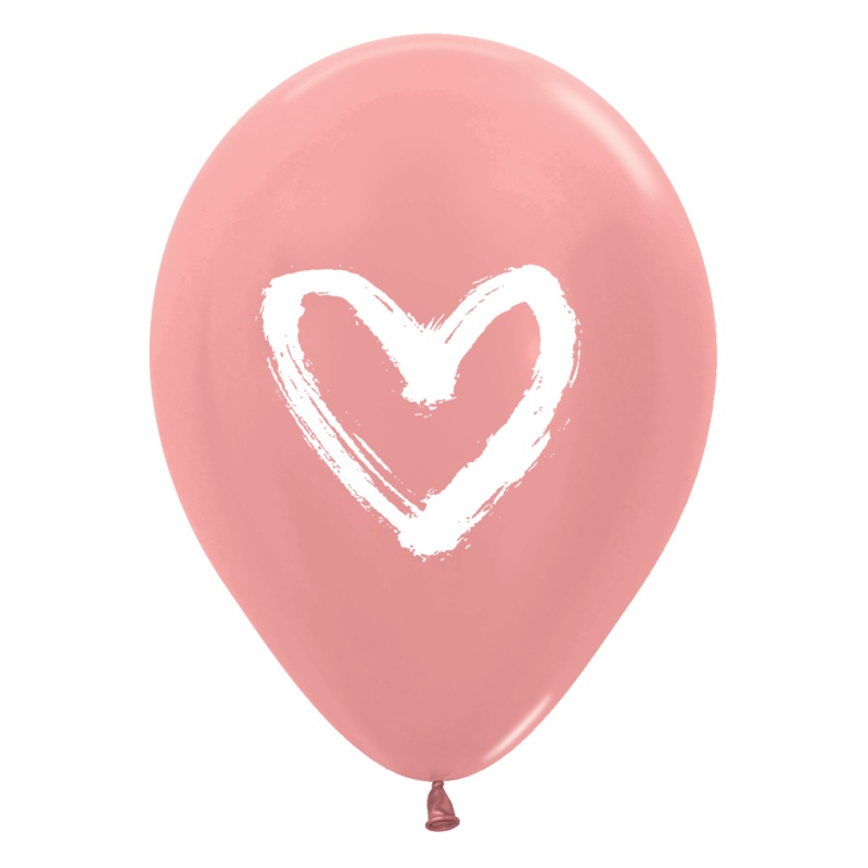 Painted Heart on Metallic Rose Gold 11 Latex Balloons (50 count)