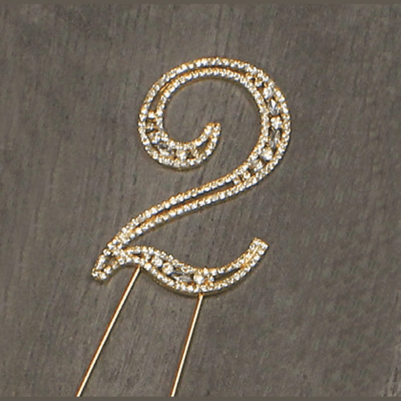 #2 Rhinestone Gold Cake Topper 3.75