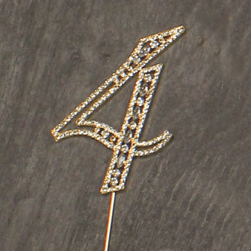 #4 Rhinestone Gold Cake Topper 3.75