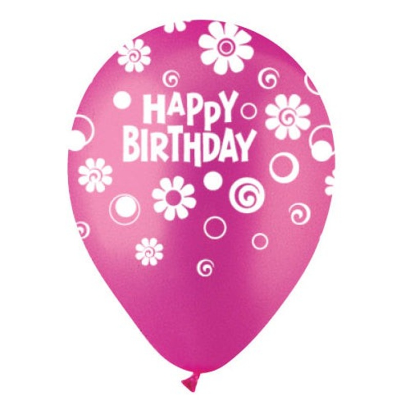 All-round Happy Birthday Daisies Hot Rose 12 Latex Balloons (50 count)