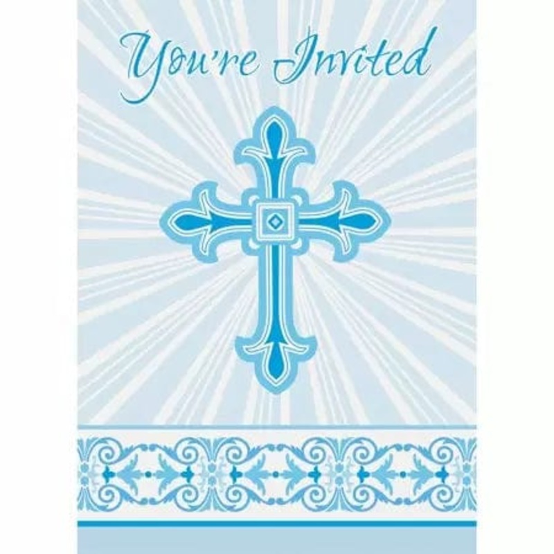 Blue Radiant Cross Invitations (8 count)