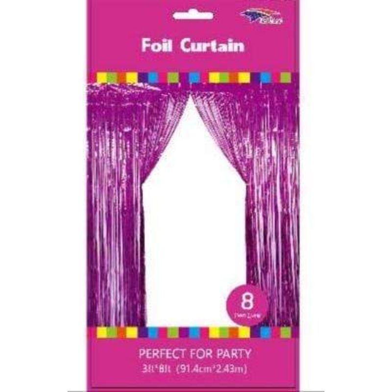 Fuchsia Hot Pink 3X8 Metallic Fringe Foil Curtain