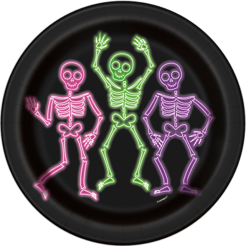 Neon Skeleton Halloween Paper Plates 9 (8 count)