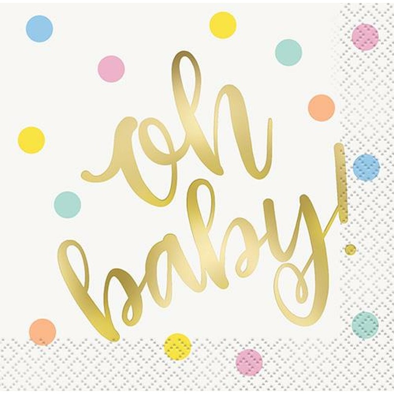 Oh Baby Gold Beverage Napkins FS (16 count)