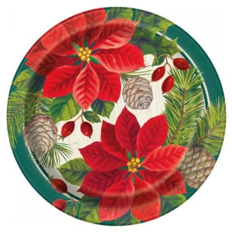 Red & Green Poinsettia Christmas Plates 7 (8 count)