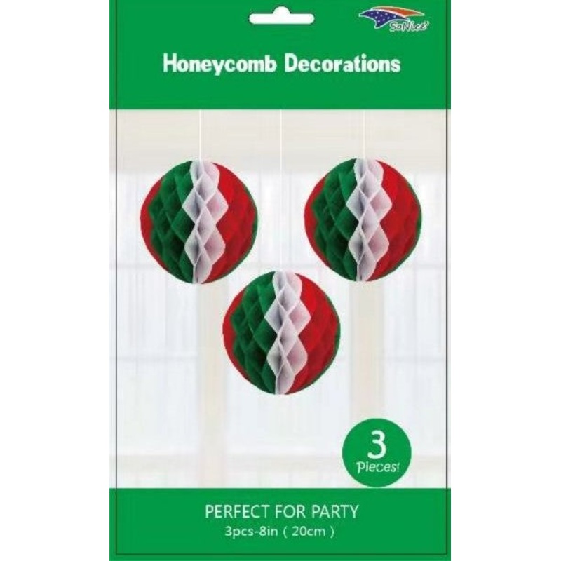 Red White Green Honeycomb Balls 8 (3 piece set)