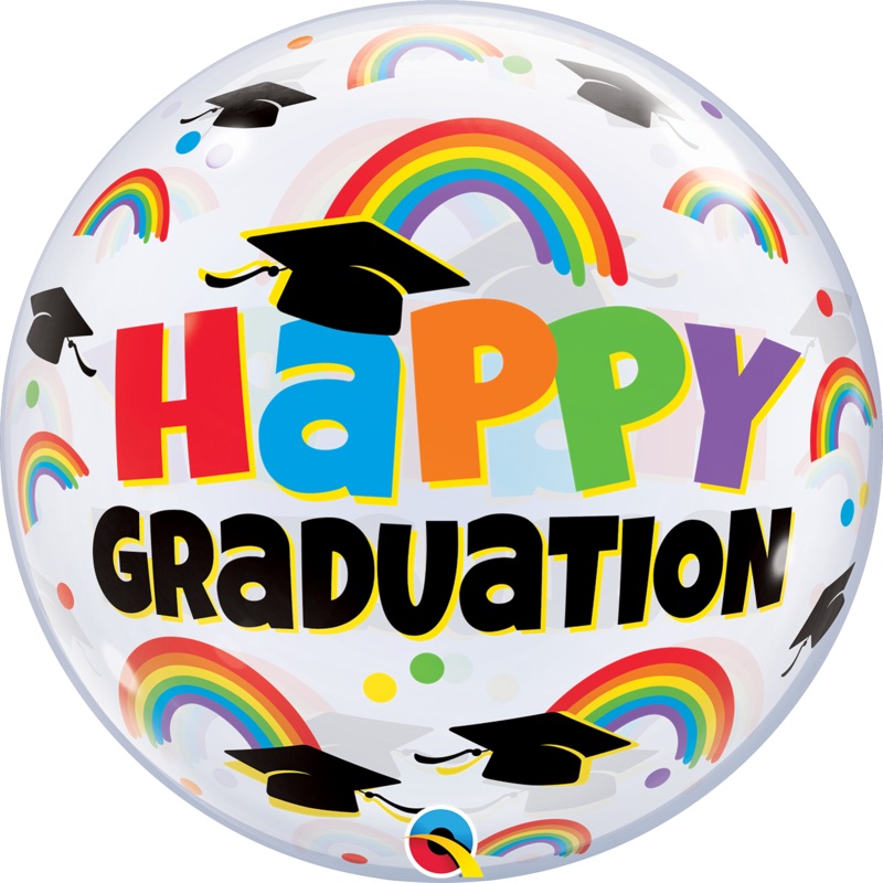 Graduation Caps and Rainbows 22 Bubble Balloon