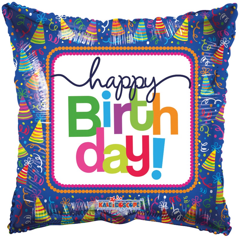 Happy Birthday Party Hats (requires heat-sealing) 9 Balloons (10 count)
