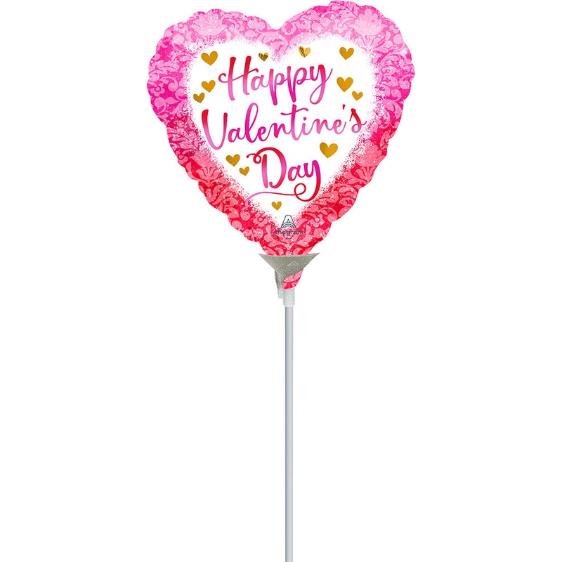 Happy Valentine's Day Watercolor Damask 4" Air-fill Balloon (requires heat sealing)
