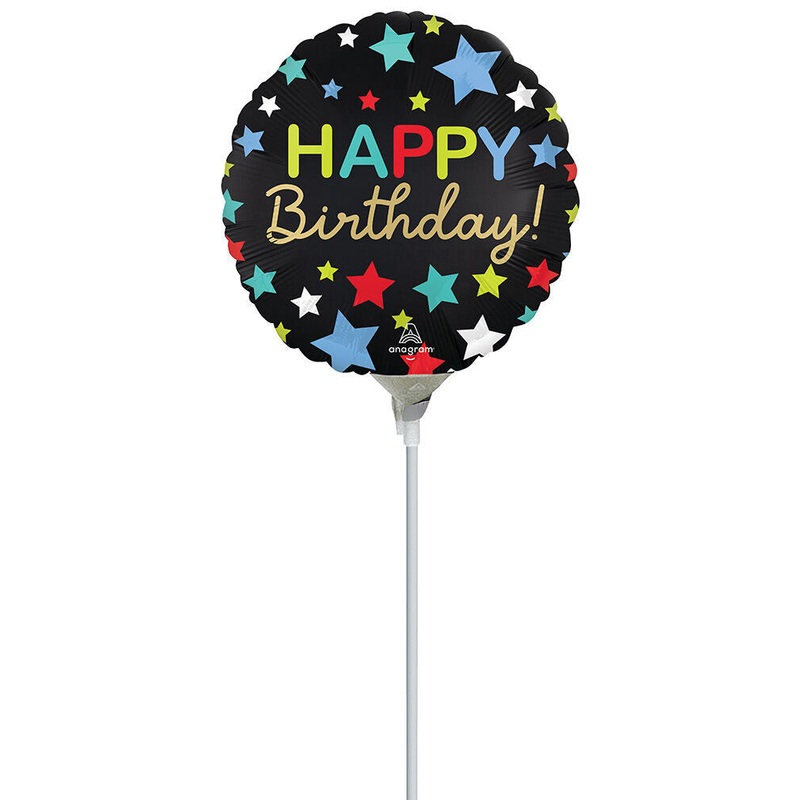 Satin Happy Birthday Stars 9" Air-fill Balloon (requires heat sealing)