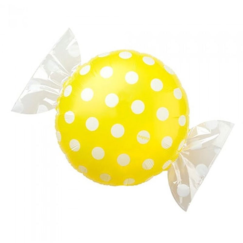 Candy W/ Wrapper Ends - Yellow W/ White Polka Dots 18 Balloon