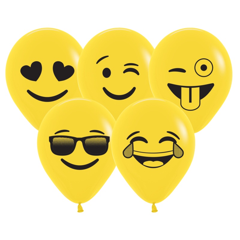 Fashion Yellow Emoji Assortment 5 Single-Sided Printed Balloons (100 count)