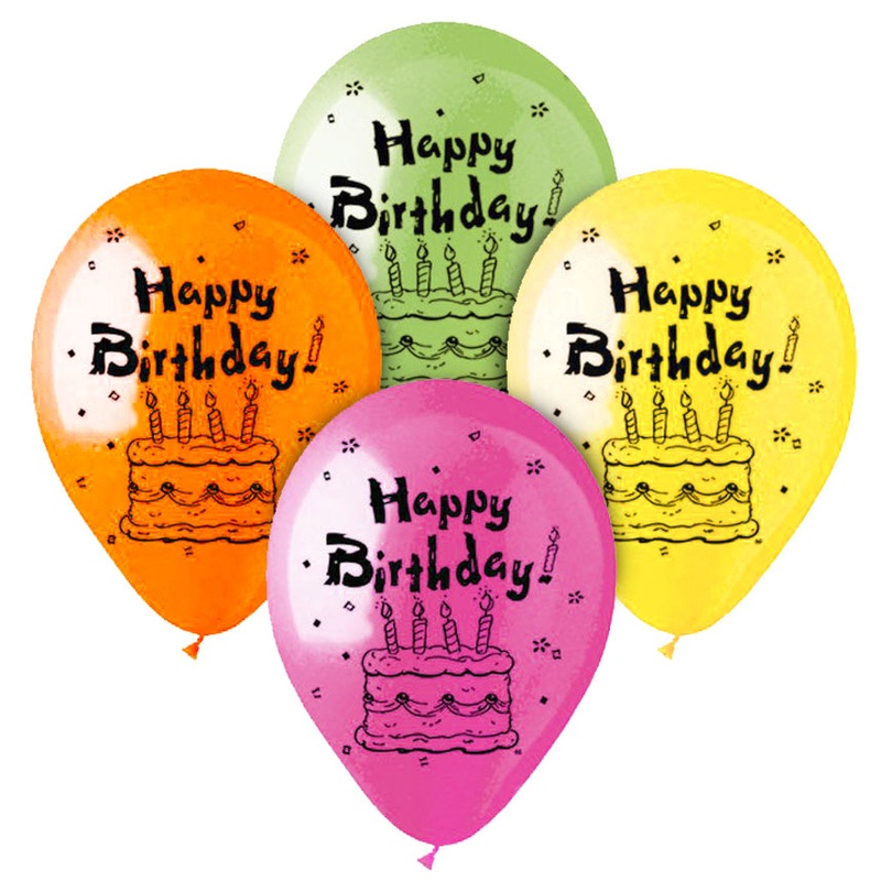 Neon Happy Birthday Assorted Colors 12 Latex Balloons (6 count)
