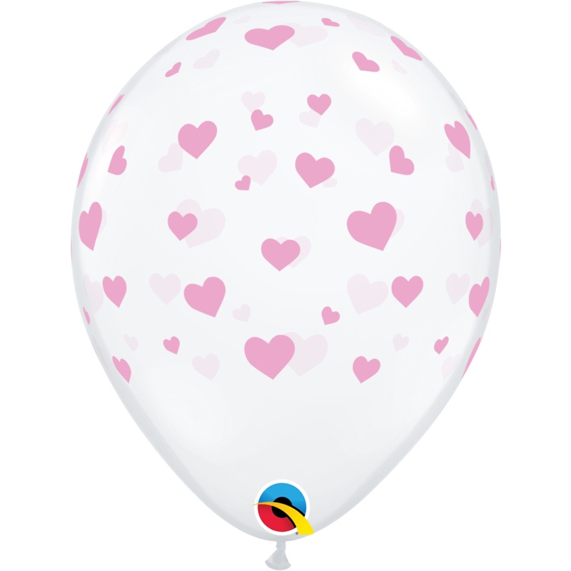 Pink Hearts-A-Round 11 Clear Latex Balloons (50 count)