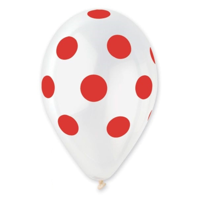 Red Polka Dot Crystal Clear 12 Latex Balloons (50 count)