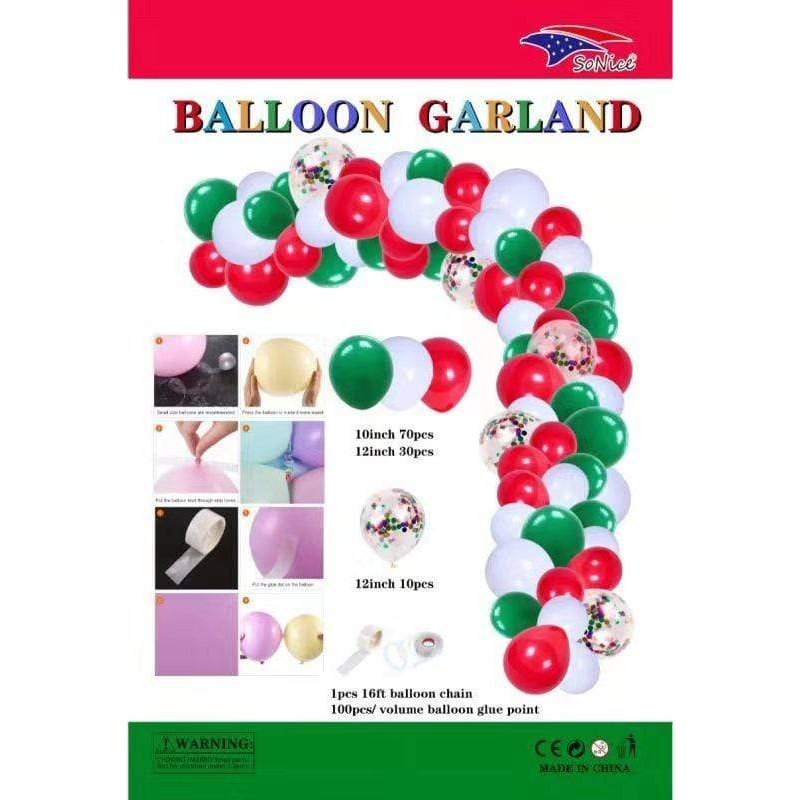 Red, White & Green Balloon Garland
